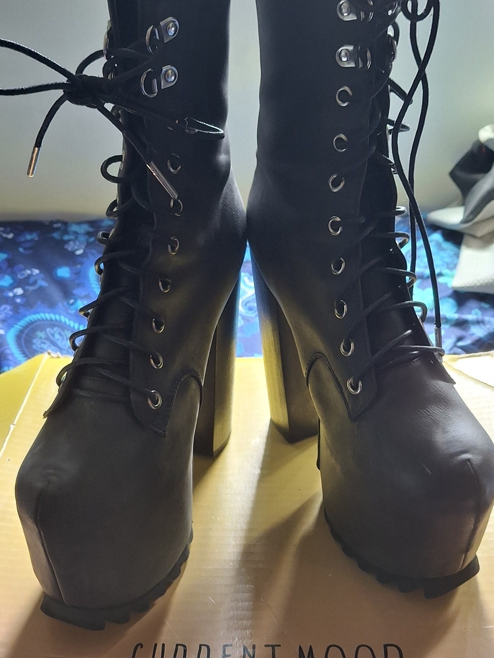 Current Mood Black Lace-Up Platform Ankle Boots - Picture 4 of 6